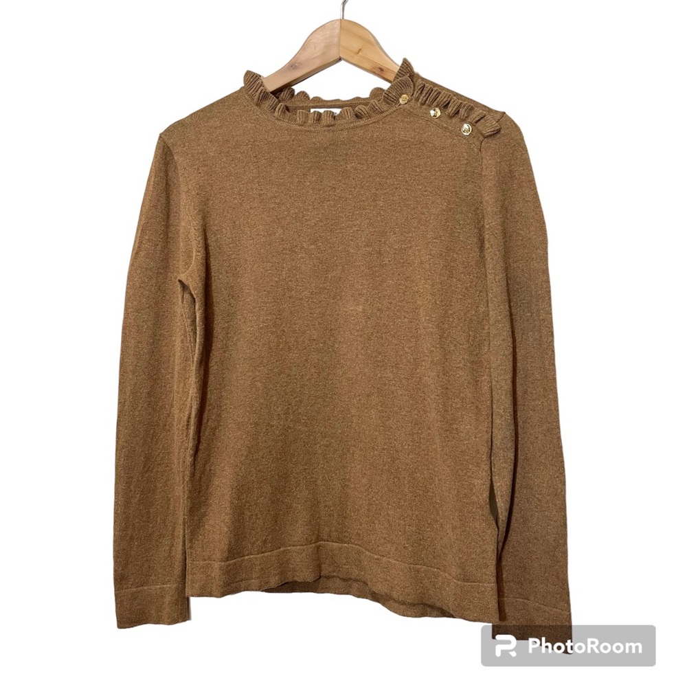 J. Crew Factory Cotton Ruffle Sweater With Buttons